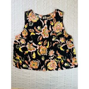 Torrid Floral Peplum Blouse Size 1 14/16 Boho Sleeveless Keyhole Top